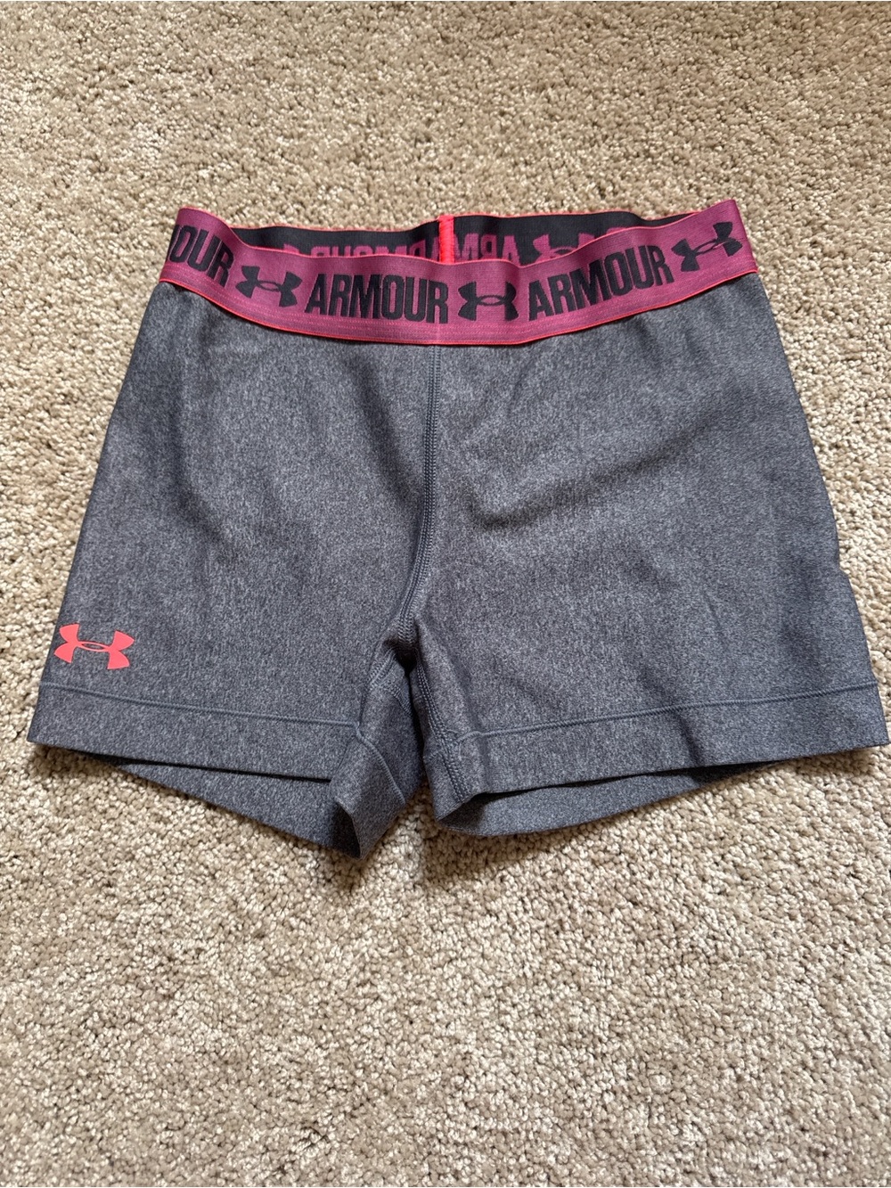 Under Armour Women's Gray compression Shorts with Pink Waistband